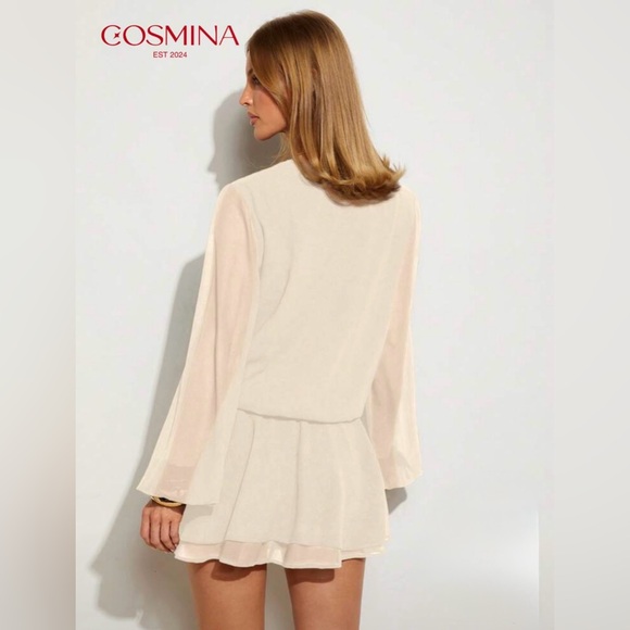 NEW SHEIN Cosmina Elegant Cream Long Sleeve Dress Size XL NWOT - Picture 2 of 6